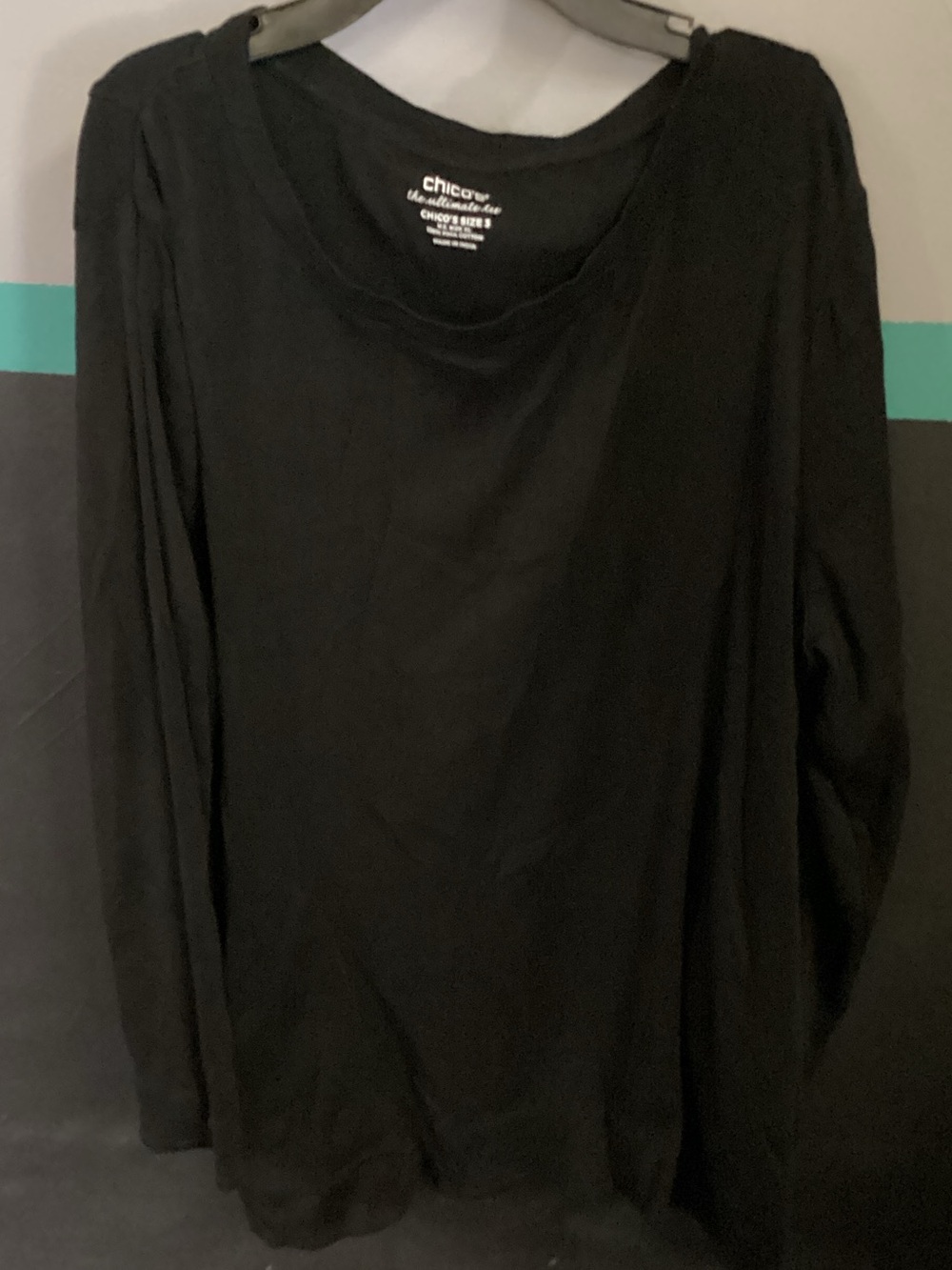 Chico's Black Long-Sleeve Scoop Neck Top
